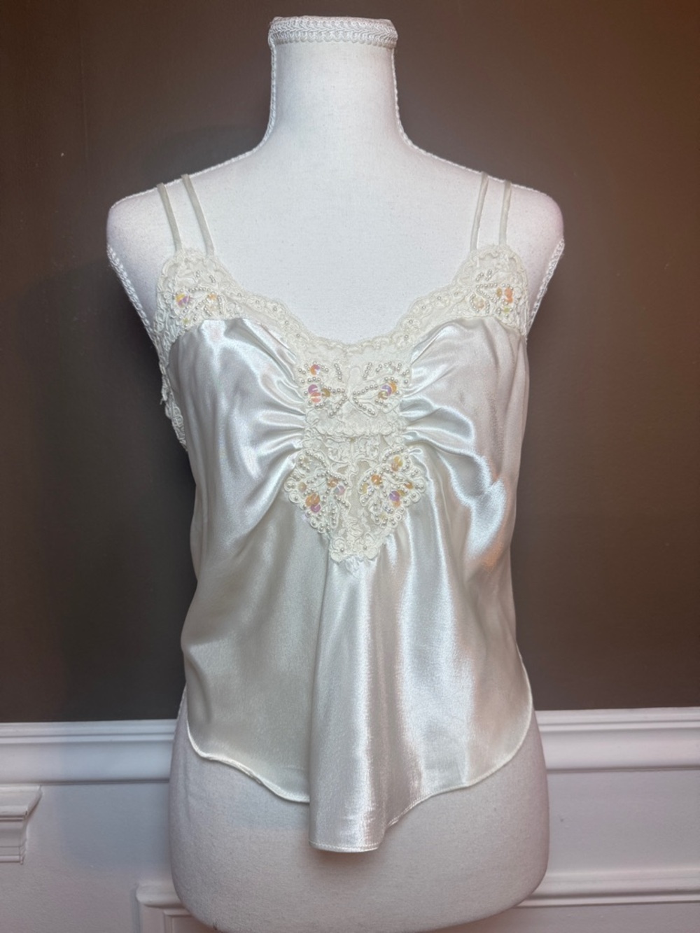Vintage 90s Victoria’s Secret Gold Label Satin Embellished Lace Cami S
